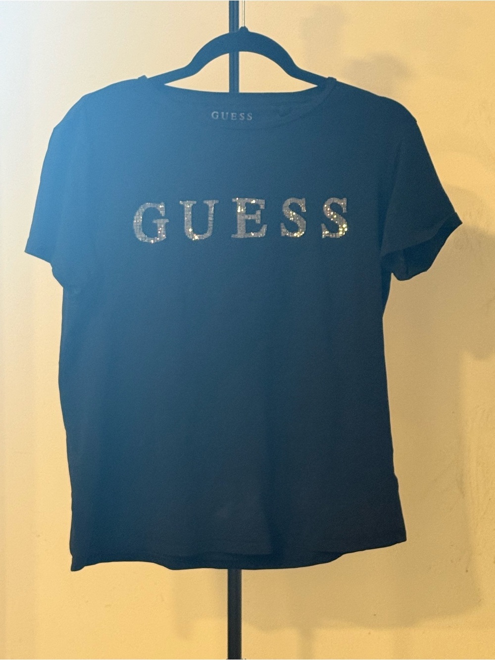 Guess Black Short-Sleeve Tee with Silver Sequin Logo